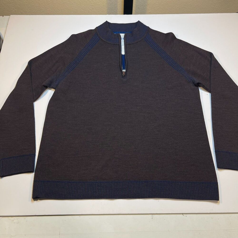 Robert Graham 1/4 Zip 100% Wool Sweater Mens Sz L designer